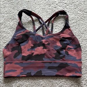 Lululemon Athletica Red and Black Camo Energy Long Line Sports Bra size 8